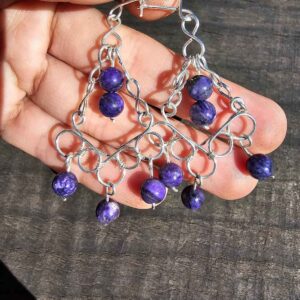 Aros Colgantes Grandes de Plata con 5 Piedras Charoita ✨💜