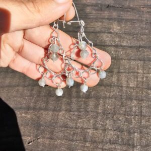 Aros Colgantes Grandes de Plata con 5 Labradoritas ✨🩶
