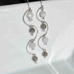 Aros Colgantes de Plata con Piedra Luna y Labradorita ✨🤍🩶