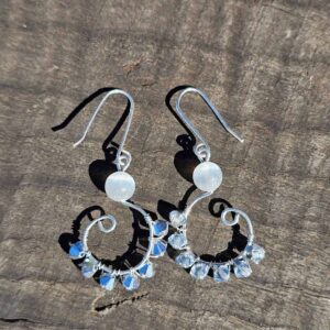 Aros Colgantes de Plata con Selenita y Cristales Swarovski ✨🤍